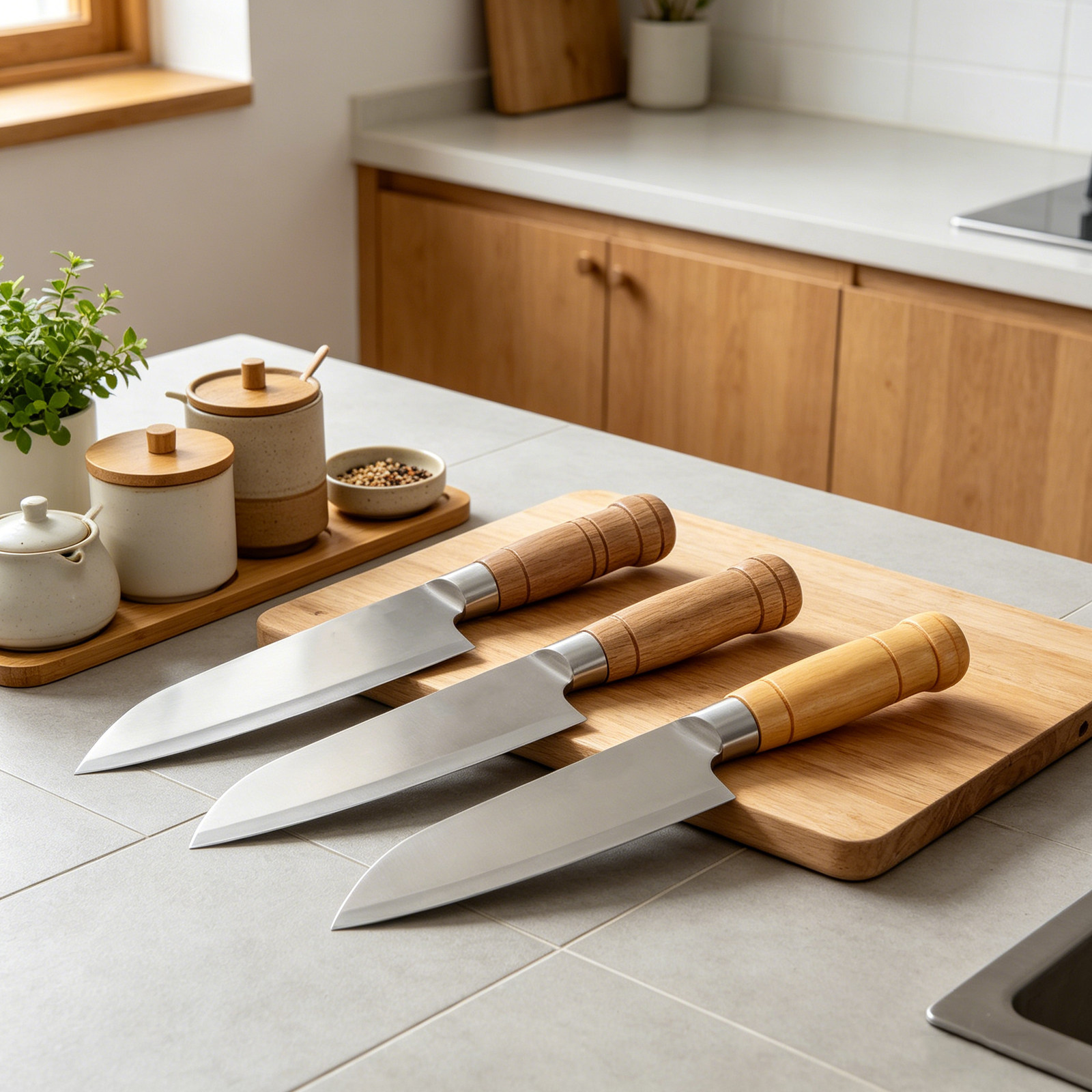 Japanese Knife - 3 adet Ahşap Bıçak Sapı Sapları