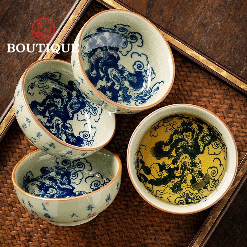Japanese Pottery - 100ml eski çömlek kil mavi ve